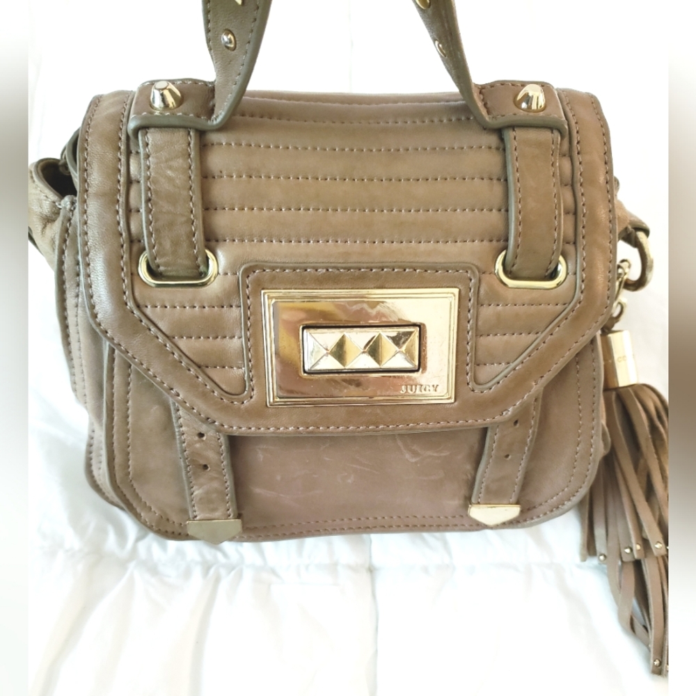 VTG Juicy Couture Rockstar Quilted Leather Satchel Crossbody Bag Brown Tassel